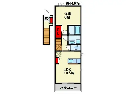 サンデリアーナIII B(1LDK/2階)の間取り写真