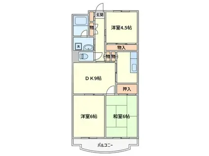 グランシェール市川(3DK/5階)の間取り写真