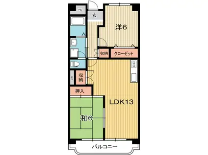 塩田町マンション(2LDK/7階)の間取り写真