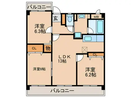 プリマヴェーラオヌキ(3LDK/3階)の間取り写真
