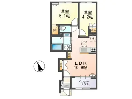 ひたちなか市足崎字原 アパートII期(2LDK/1階)の間取り写真