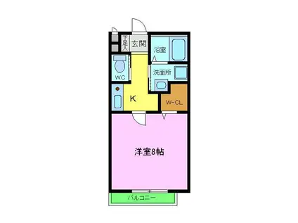 クオリア東茱萸木(1K/2階)の間取り写真