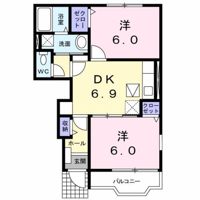 ノーブル(2DK/1階)の間取り写真