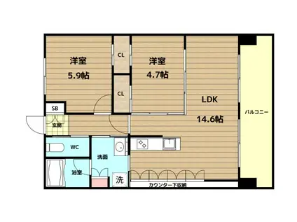 リヴゴーシュ天満橋(2LDK/5階)の間取り写真