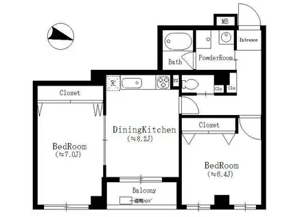 ヒルズ白金(2DK/2階)の間取り写真