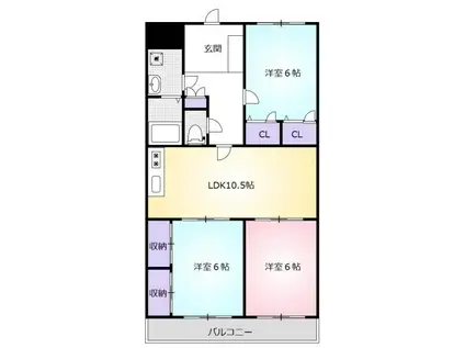 アトリオ今泉7(3LDK/6階)の間取り写真