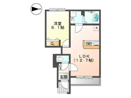 アスペルソーエ(1LDK/1階)の間取り写真
