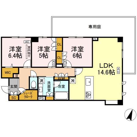 プライム フォレスト 百合ケ丘(3LDK/1階)の間取り写真