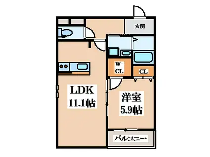 フジパレス山本町(1LDK/2階)の間取り写真