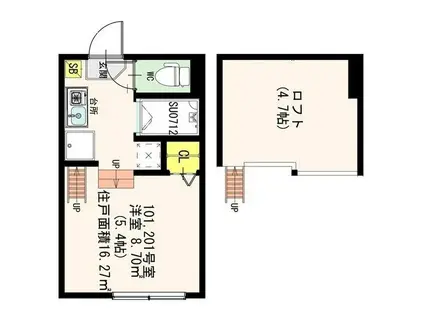 BLOOM北千住(1K/1階)の間取り写真