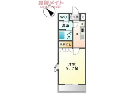 西之内フィールド(1K/1階)の間取り写真