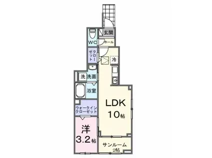 リバーストーン 太田(1LDK/1階)の間取り写真