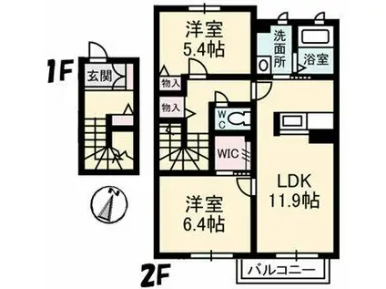 シャーメゾンリヴィエール(2LDK/2階)の間取り写真