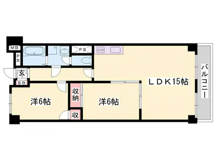 クラウンズビラ花影(2LDK/6階)の間取り写真