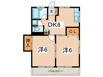 グリーンヴァレイB棟(2DK/2階)の間取り写真