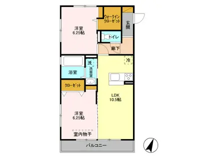 ディアレイク(2LDK/2階)の間取り写真