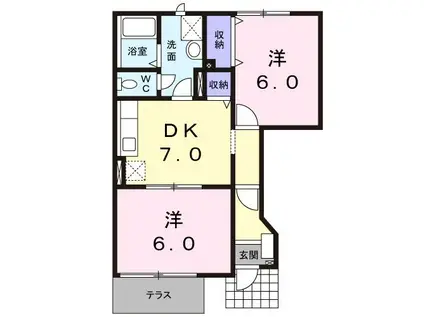 NEWエクセル弐番館(2DK/1階)の間取り写真