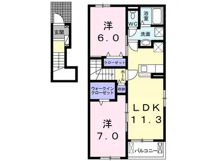 プリムヴェール(2LDK/2階)の間取り写真