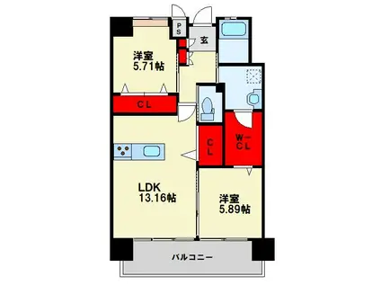 LEGENDTAKAMI(2LDK/10階)の間取り写真