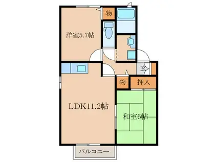 シャルマンドミールB棟(2LDK/2階)の間取り写真