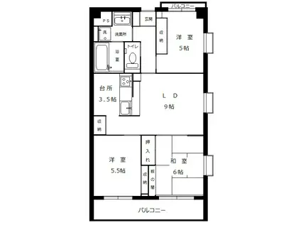 グリーンハウス下鎌田(3LDK/9階)の間取り写真