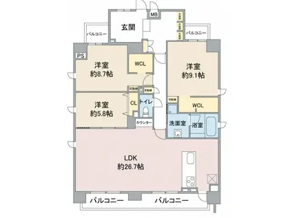 RAXA覚王山(3LDK/10階)の間取り写真