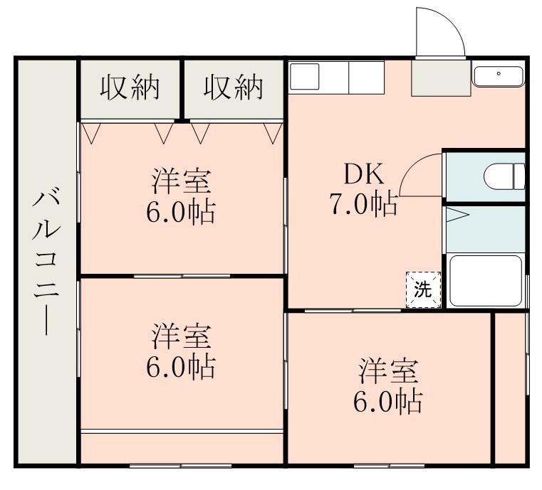DREAM90 2号棟(3DK/2階)の間取り写真
