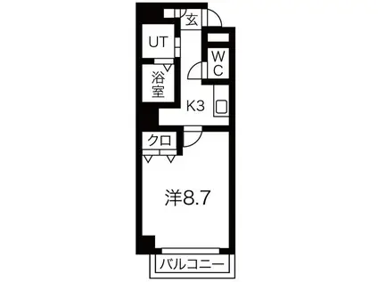 MANOIR高城(1K/3階)の間取り写真
