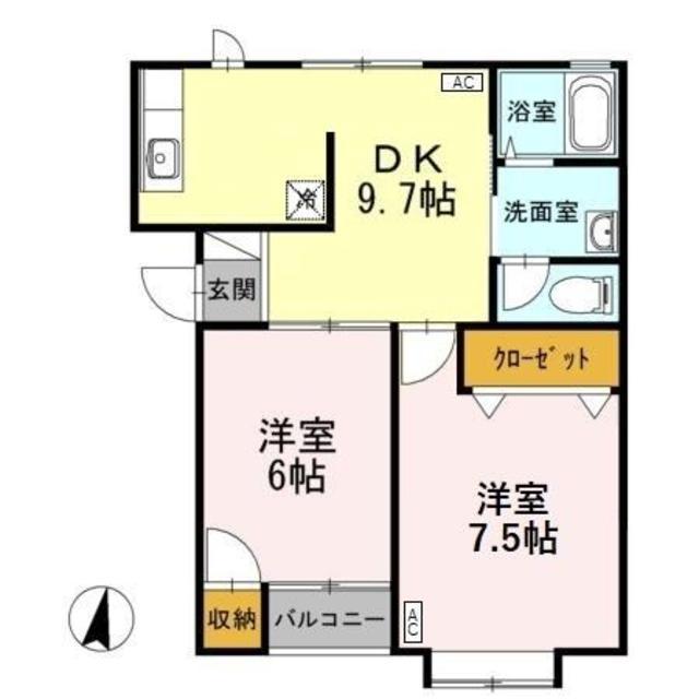 シャルマン・パル(2DK/1階)の間取り写真