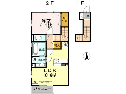 ファベルテンポドマーニ(1LDK/2階)の間取り写真