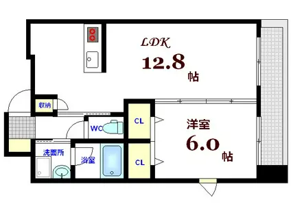ディアメゾン新白島駅(1LDK/4階)の間取り写真