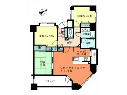 ライオンズマンション舟入本町(3LDK/2階)の間取り写真