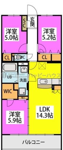 ハッピネス若葉台II(3LDK/2階)の間取り写真