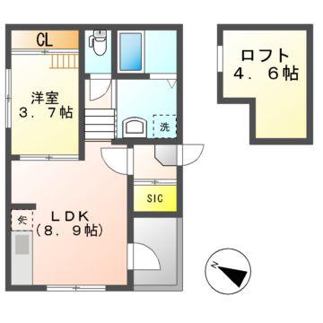 ハーモニーテラス志賀町VIII(1LDK/2階)の間取り写真