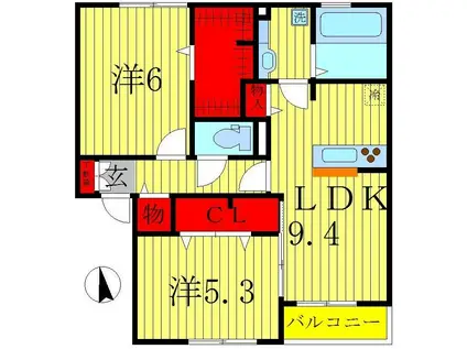 バリスサイト F(2LDK/2階)の間取り写真