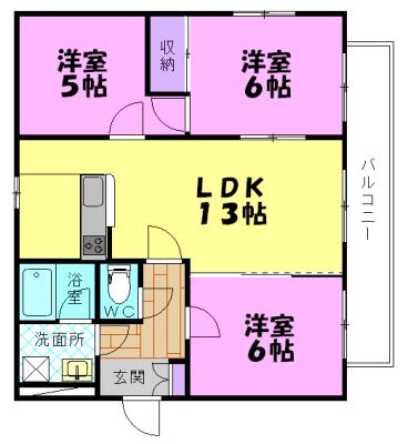 コーポソレイユ(3LDK/3階)の間取り写真