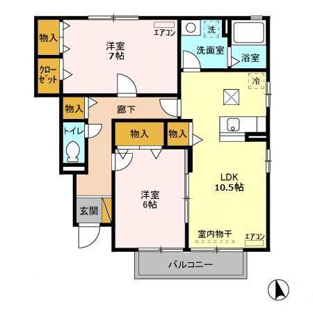 メルシーモアA(2LDK/1階)の間取り写真