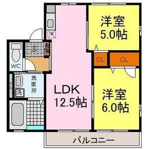 フルーヴ(2LDK/2階)の間取り写真