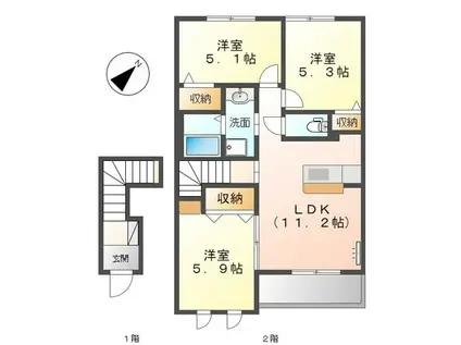 リバーサイド金磯A(3LDK/2階)の間取り写真