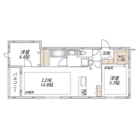 中央区上町1丁目へーベルメゾン(2LDK/2階)の間取り写真