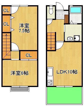 ヴァルト中尾I(2LDK/1階)の間取り写真