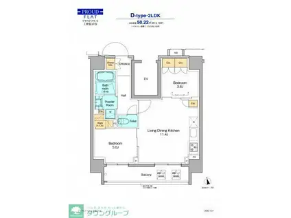 プラウドフラット上野松が谷(2LDK/4階)の間取り写真