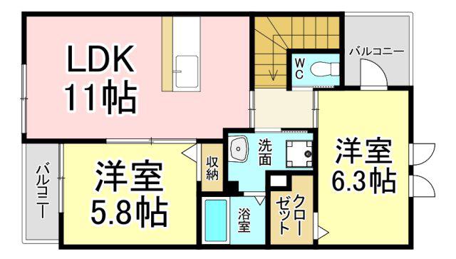 フォルディール(2LDK/2階)の間取り写真