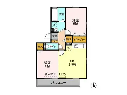 ラルーナA(2DK/2階)の間取り写真