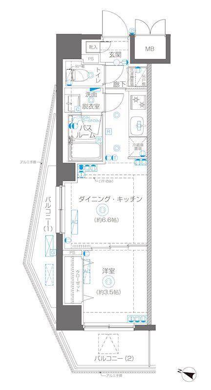 AELL横浜吉野町(1DK/5階)の間取り写真