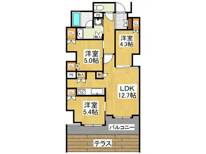 ジオ山科椥辻ノース(3LDK/1階)の間取り写真
