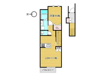 ブライト羽ノ浦A(1LDK/2階)の間取り写真