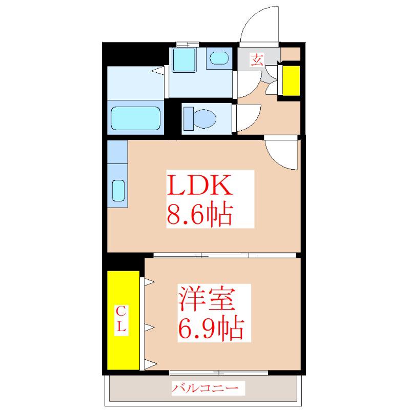 サンパレス国分(1LDK/3階)の間取り写真