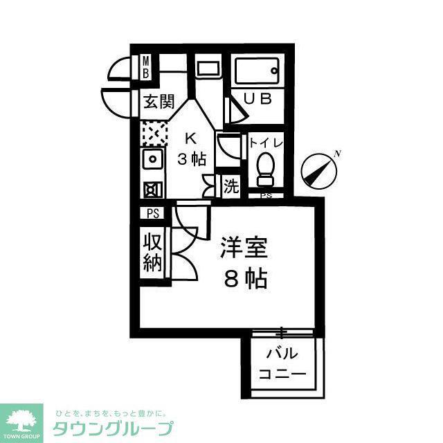 パインフィールド(1K/2階)の間取り写真