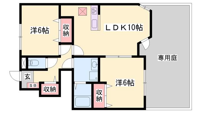 フェリアII(2LDK/1階)の間取り写真